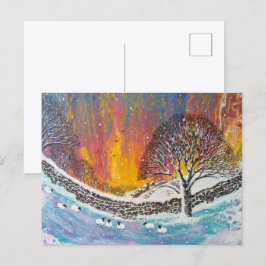 Besneeuwde Kerstscène Kerstkaart Feestdagenkaart