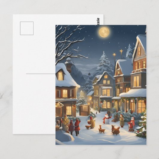 Besneeuwde Kerststad Briefkaart (Voorkant / Achterkant)