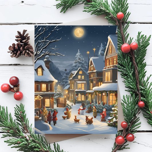 Besneeuwde Kerststad Briefkaart