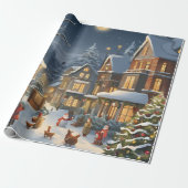Besneeuwde Kerststad Cadeaupapier (Uitgerold)