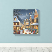 Besneeuwde Kerststad Canvas Afdruk (Insitu (Houten vloer))