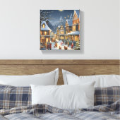 Besneeuwde Kerststad Canvas Afdruk (Insitu (Slaapkamer))