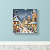 Besneeuwde Kerststad Canvas Afdruk (Insitu (Houten vloer))