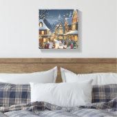 Besneeuwde Kerststad Canvas Afdruk (Insitu (Slaapkamer))