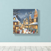 Besneeuwde Kerststad Canvas Afdruk (Insitu (Houten vloer))