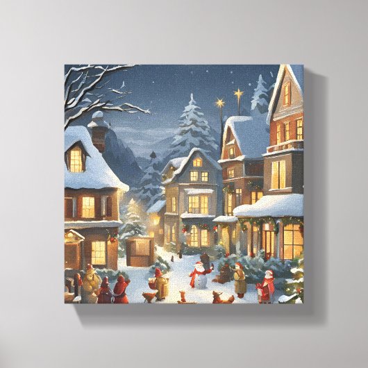 Besneeuwde Kerststad Canvas Afdruk (Voorkant)