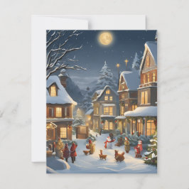 Besneeuwde Kerststad Feestdagenkaart