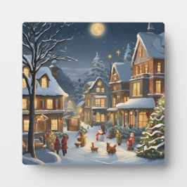 Besneeuwde Kerststad Fotoplaat
