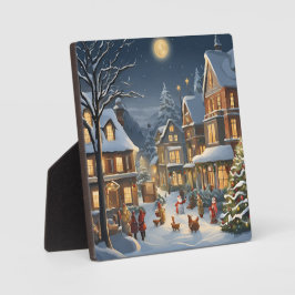 Besneeuwde Kerststad Fotoplaat