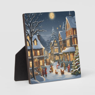Besneeuwde Kerststad Fotoplaat