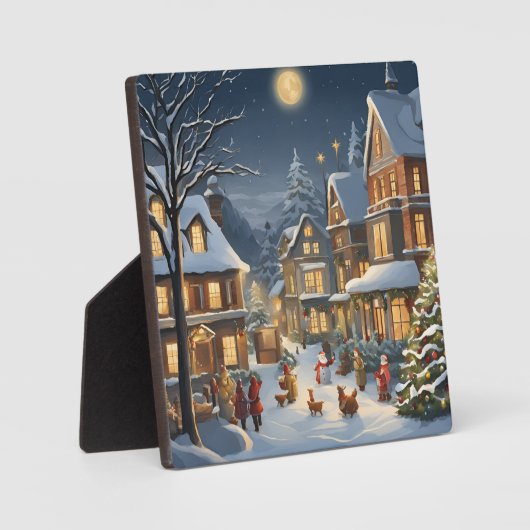 Besneeuwde Kerststad Fotoplaat (Voorkant)