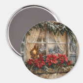 Besneeuwde Kerstster Kerstmisraam Magneet (Voorkant / Achterkant)