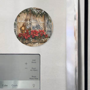 Besneeuwde Kerstster Kerstmisraam Magneet