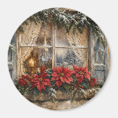 Besneeuwde Kerstster Kerstmisraam Magneet (Voorkant)