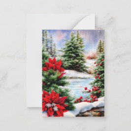 Besneeuwde kerstvijver budget mini notitiekaartje