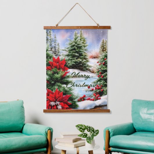Besneeuwde kerstvijver  hangend wandkleed (Woonkamer)