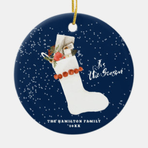 besneeuwde kous Foto van de kerstfamilie Keramisch Ornament