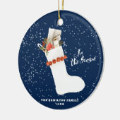 besneeuwde  kous | Foto van de kerstfamilie Keramisch Ornament (Links)