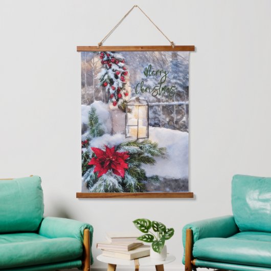 Besneeuwde lantaarn  hangend wandkleed (Woonkamer)