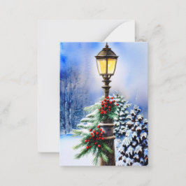 Besneeuwde lantaarnpaal budget mini Kerstmis Notitiekaartje