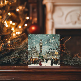 Besneeuwde Londense kersttafereel Feestdagenkaart