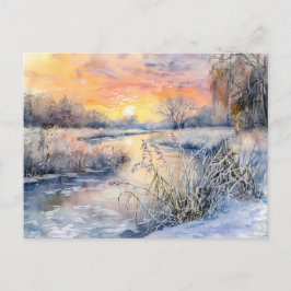 Besneeuwde oevers van het Havel Havelland Aquarel Briefkaart