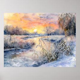 Besneeuwde oevers van het Havel Havelland Aquarel Poster