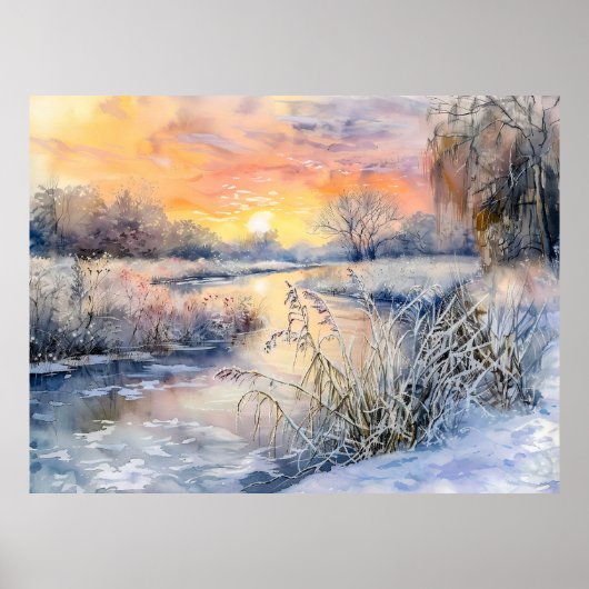 Besneeuwde oevers van het Havel Havelland Aquarel Poster (Voorkant)