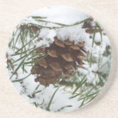 Besneeuwde pijnappel I Winter Natuurfotografie Zandsteen Onderzetter (Voorkant)