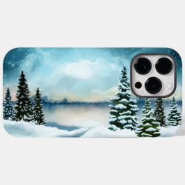 Besneeuwde pijnbomen bij een meer Case-Mate iPhone 14 pro max hoesje