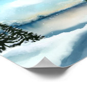 Besneeuwde pijnbomen bij een meer poster (Hoek)