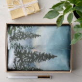 Besneeuwde pijnbomen bij een meer tissuepapier (Geschenk)