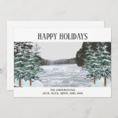 Besneeuwde pijnbomen Ijsmeer Happy Holidays Feestdagenkaart (Voorkant / Achterkant)