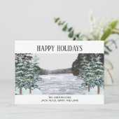 Besneeuwde pijnbomen Ijsmeer Happy Holidays Feestdagenkaart (Staand voorkant)