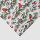 Besneeuwde Rode Kardinaal Groene Winter Tissuepapier (Detail)