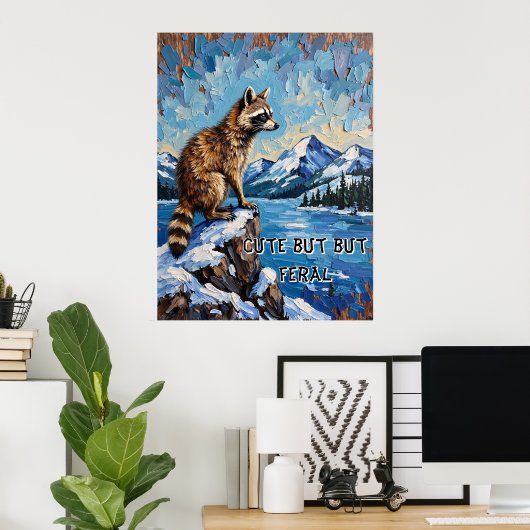 Besneeuwde Serenade: Wasbeer uitzicht bij Maneschi Poster (Thuiskantoor)