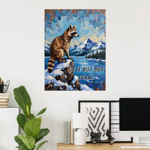 Besneeuwde Serenade: Wasbeer's Maanverlichte Uitzi Poster