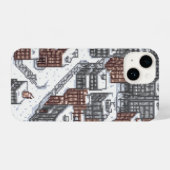 besneeuwde stad met pixels iPhone hoesje (Achterkant horizontaal)