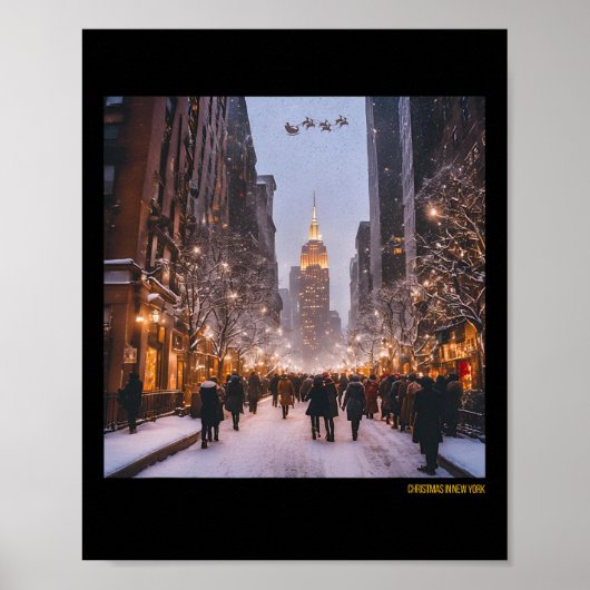 Besneeuwde stads kerstscène poster (Voorkant)