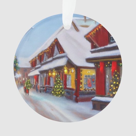 Besneeuwde stadstraat met Kerstmis Ornament (voorkant)