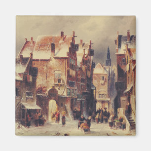 Besneeuwde straat in Haarlem door Charles Leickert Magneet