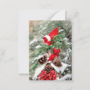 Besneeuwde tak en vogel budget mini Kerstmis Notitiekaartje