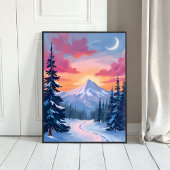Besneeuwde top zonsondergang | Winterlandschap Sch Poster