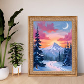 Besneeuwde top zonsondergang | Winterlandschap Sch Poster