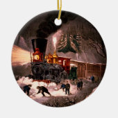 besneeuwde trein keramisch ornament (Voorkant)