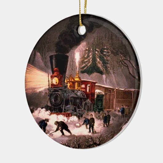 besneeuwde trein keramisch ornament (Links)