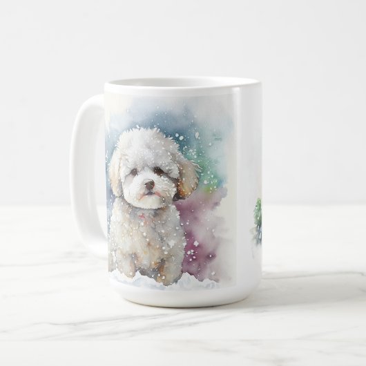 BESNEEUWDE WINTER BICHON FRISE HONDENGEZICHT KOFFIEMOK (Voorkant links)