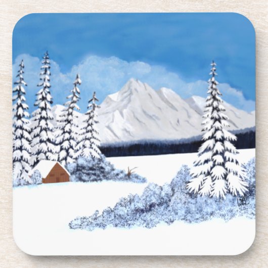 Besneeuwde Winter Bier Onderzetter (Voorkant)