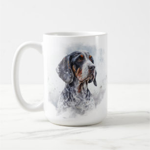 BESNEEUWDE WINTER BLAUWE TEEK COONHOUND HONDENGEZI KOFFIEMOK