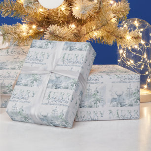 Besneeuwde Winter Bos Herten Persoonlijke Kerstmis Cadeaupapier